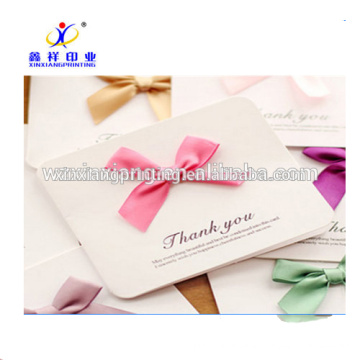 2017 New Fashion White Card Packaging Greeting Cards with Silk Bowknot